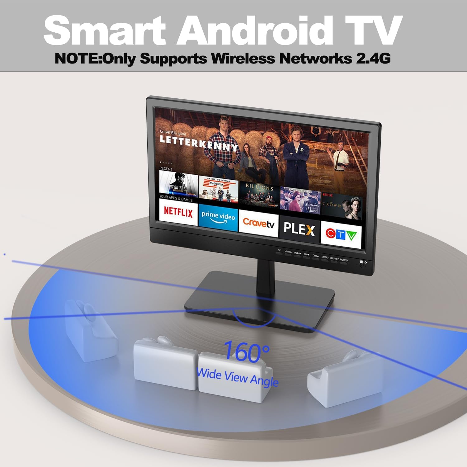 14 inch Small Smart TV, HD Flat Screen Android TV Free Download APPs, Portable TV with Antenna ATSC Tuner for Kitchen, Bedroom, RV Camper