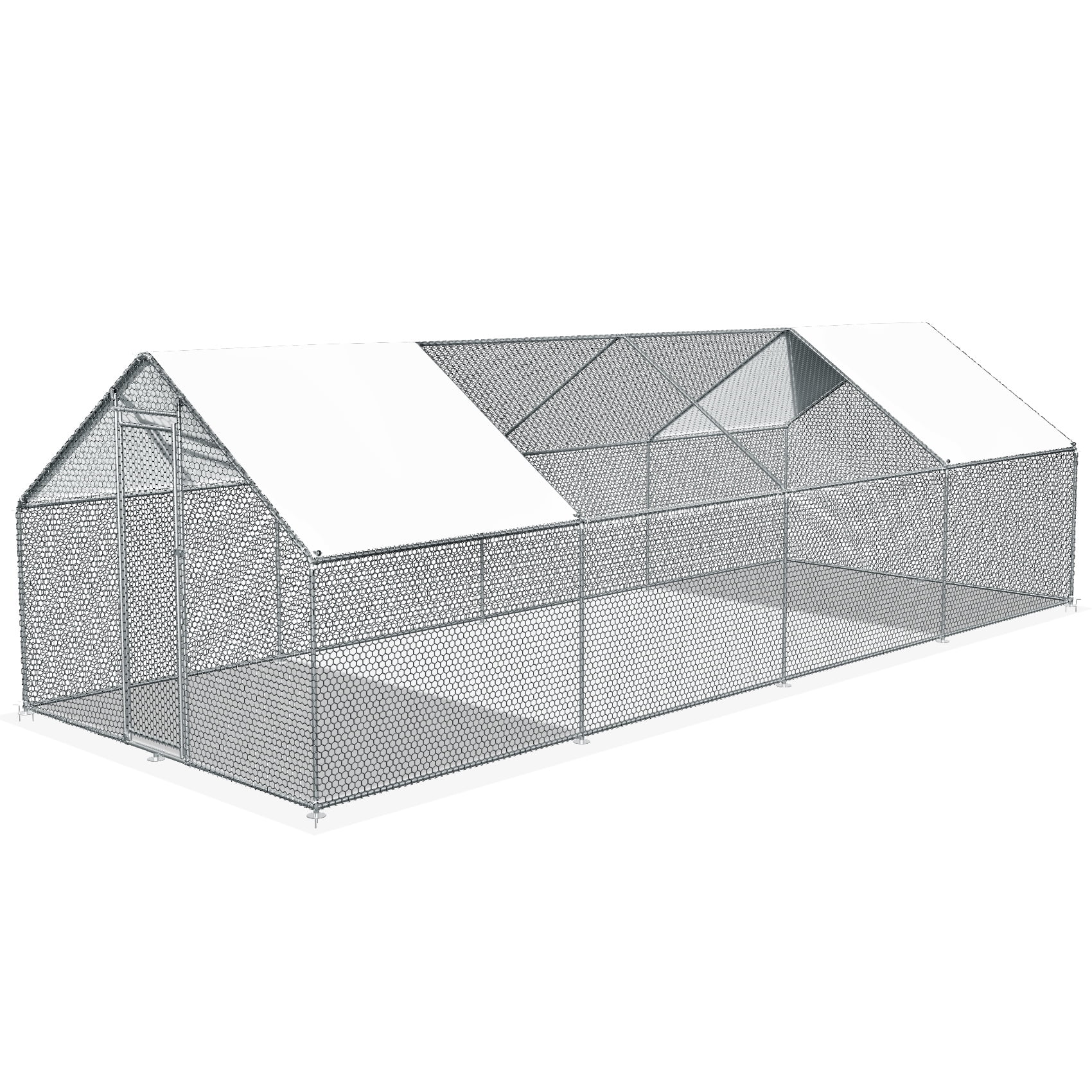 TCFUNDY 27x10ft Large Chicken Coop, Backyard Chicken Pen Run House with Wateroof & Sun-Proof Cover, Outdoor Walk-in Chicken Runs for Yard, Poultry Cage