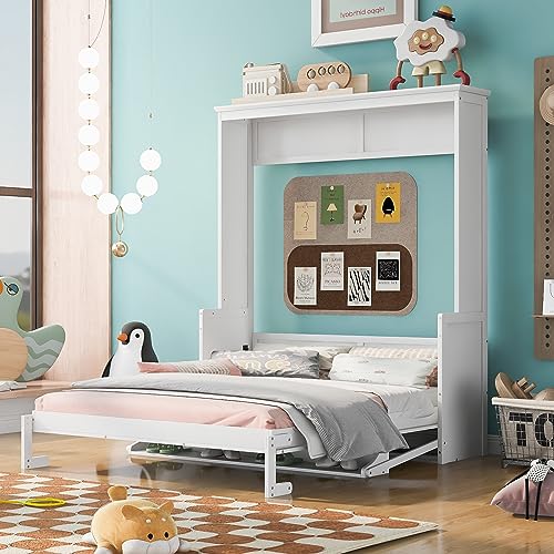 Queen Size Murphy Bed Wall Bed with a Storage Shelf, Space-Saving Wall Bed for Multipurpose Guest Room or Home Office - Gray