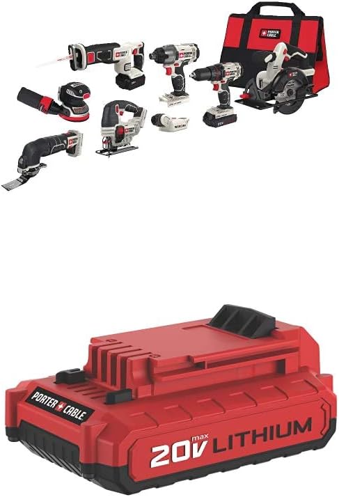 PORTER-CABLE 20V MAX* Cordless Drill Combo Kit, 8-Tool (PCCK6118)