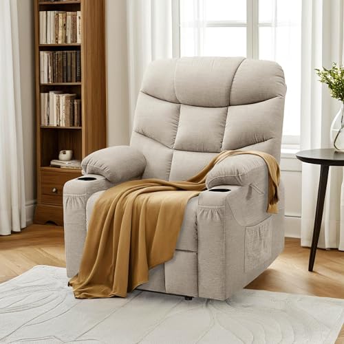 MCombo Power Lift Recliner Chair with Extended Footrest for Elderly People, Fabric 7287 (Navy Blue, Medium)