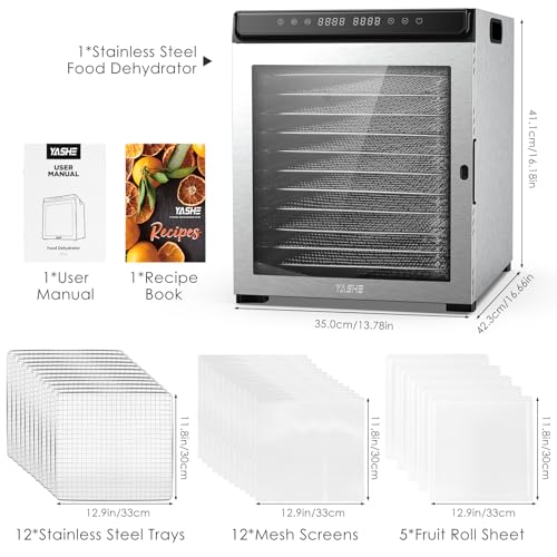 Food Dehydrator Machine, 9 Stainless Steel Food Dryer, 1000W Dehydrators for Food and Jerky, Herbs, Meat, Fruit, Dog Treats, 48H Timer and Temperature Control (95-165℉), Recipes Book Included