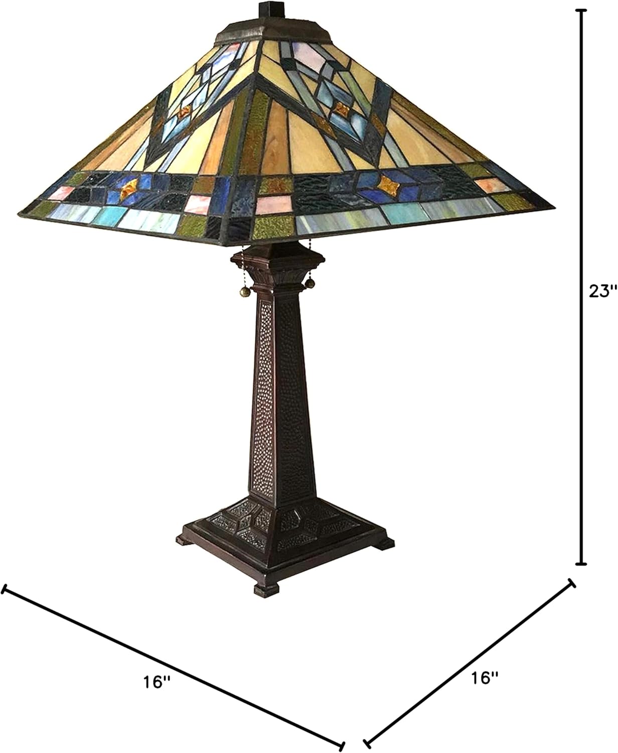 Tiffany-Style Mission 2 Light Antique Dark Bronze Table Lamp 16" Shade