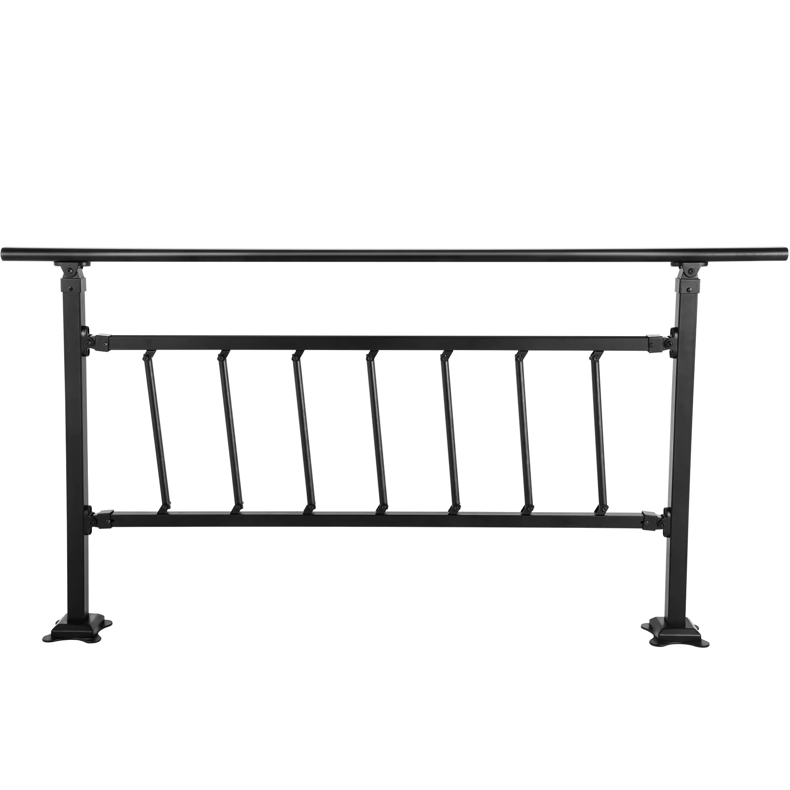 VEVOR Outdoor Stair Handrail, Fits for 1-4 Steps Transitional Wrought Iron Railing, Adjustable Exterior Stair Railing, Handrails for Concrete Steps with Installation Kit, Matte Black Outdoor Handrail