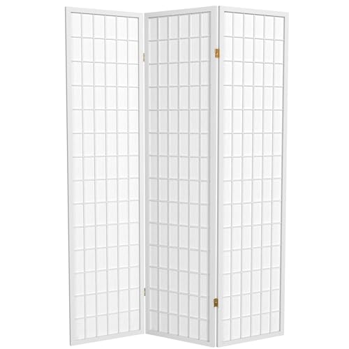 Red Lantern 6 ft. Tall Window Pane Shoji Screen-Natural-4 Panels Room Divider