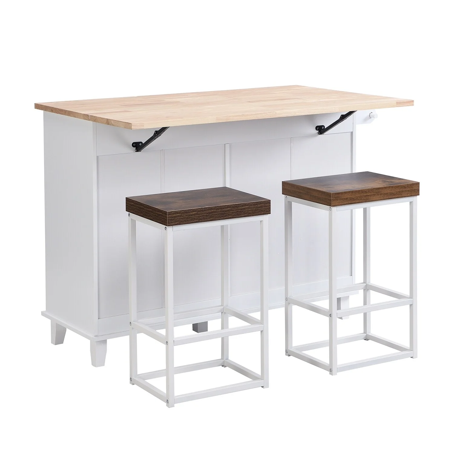LivEditor Farmhouse Kitchen Island Set with Drop Leaf and 2 Seatings Blue