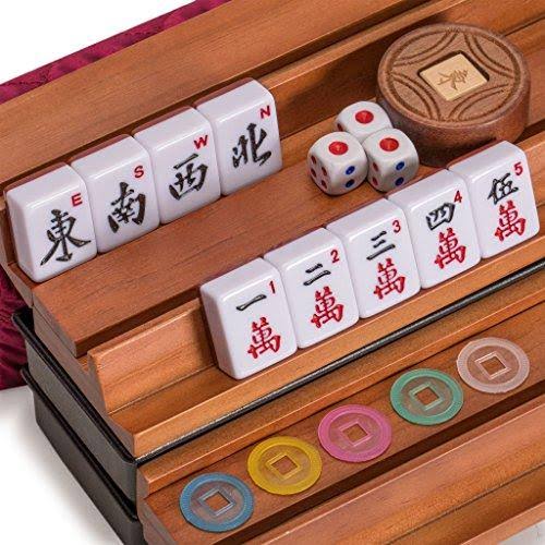 Yellow Mountain Imports American Mahjong Set with 166 Tiles, Soft Case, Racks with Pushers, and Accessories, Pattaya