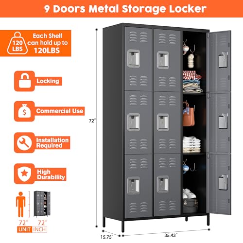 METAN Metal Storage Locker for School Office Gym Bedroom, 12 Doors Locker Cabinet for Employees, Industrial Steel Storage Locker with 12 Hooks, Assembly Required (12 Door-Light Gray)