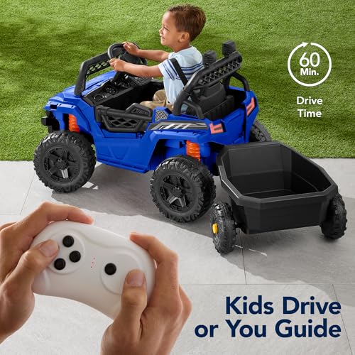 Best Choice Products Kids 12V Electric Ride On UTV Car and Trailer w/Parent Control, LED Lights, 2 Speeds, Bluetooth - Black