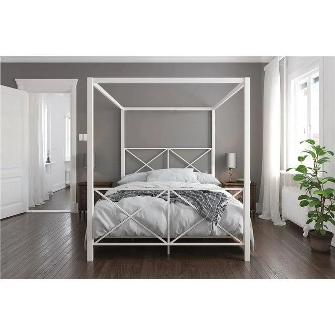 Avenue Greene Rosemarie White Metal Canopy Bed (Queen)