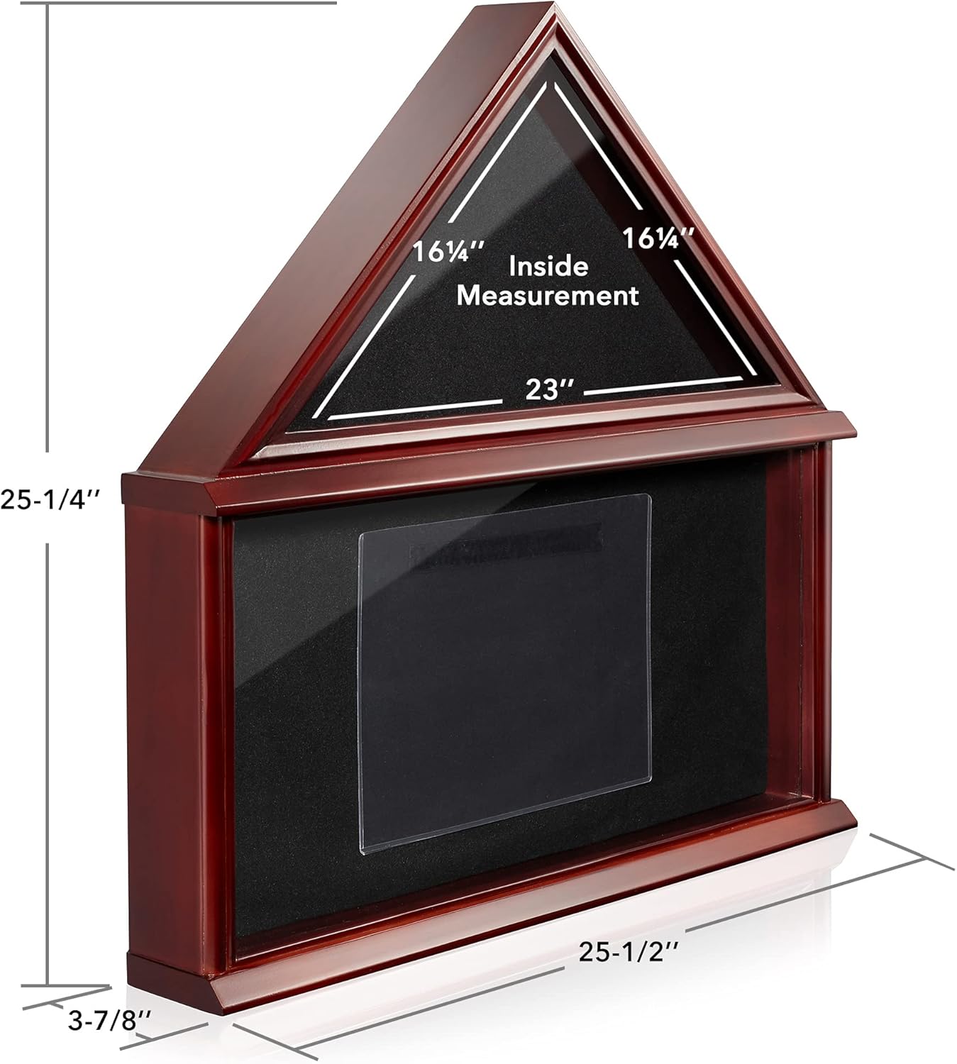 Reminded Large Military Shadow Box Memorial Flag Display Case fits 5' x 9' Flag, Solid Wood Mahogany Finish