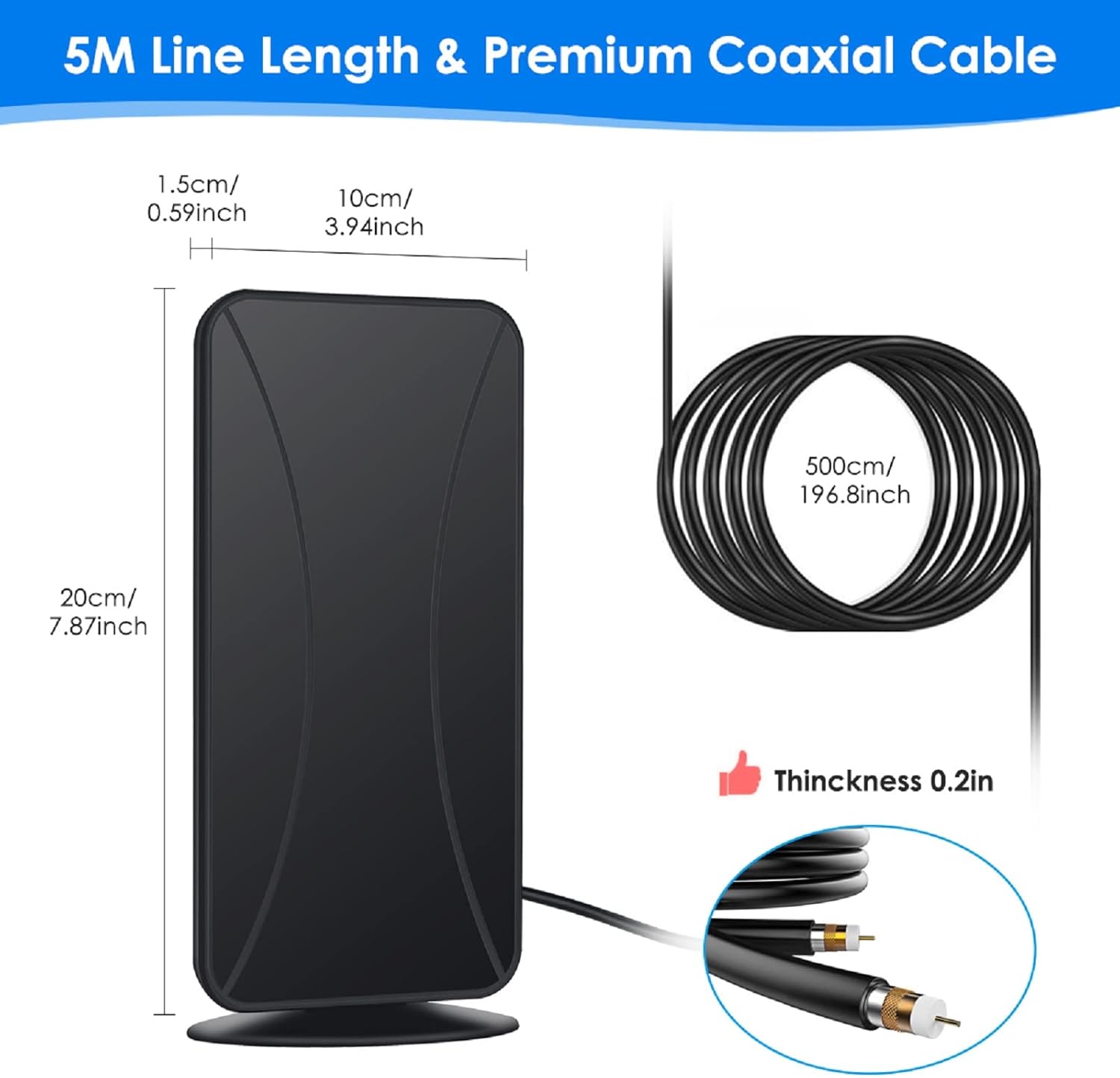 TV Antenna, HDTV Antenna UP 350Miles Range-Indoor/Outdoor Antenna Support 4K 8K 1080P All TV's Global Reception, Digital Antenna with Hi-Power Amplifier Signal Booster -17ft Coax HDTV Cable/AC Adapter
