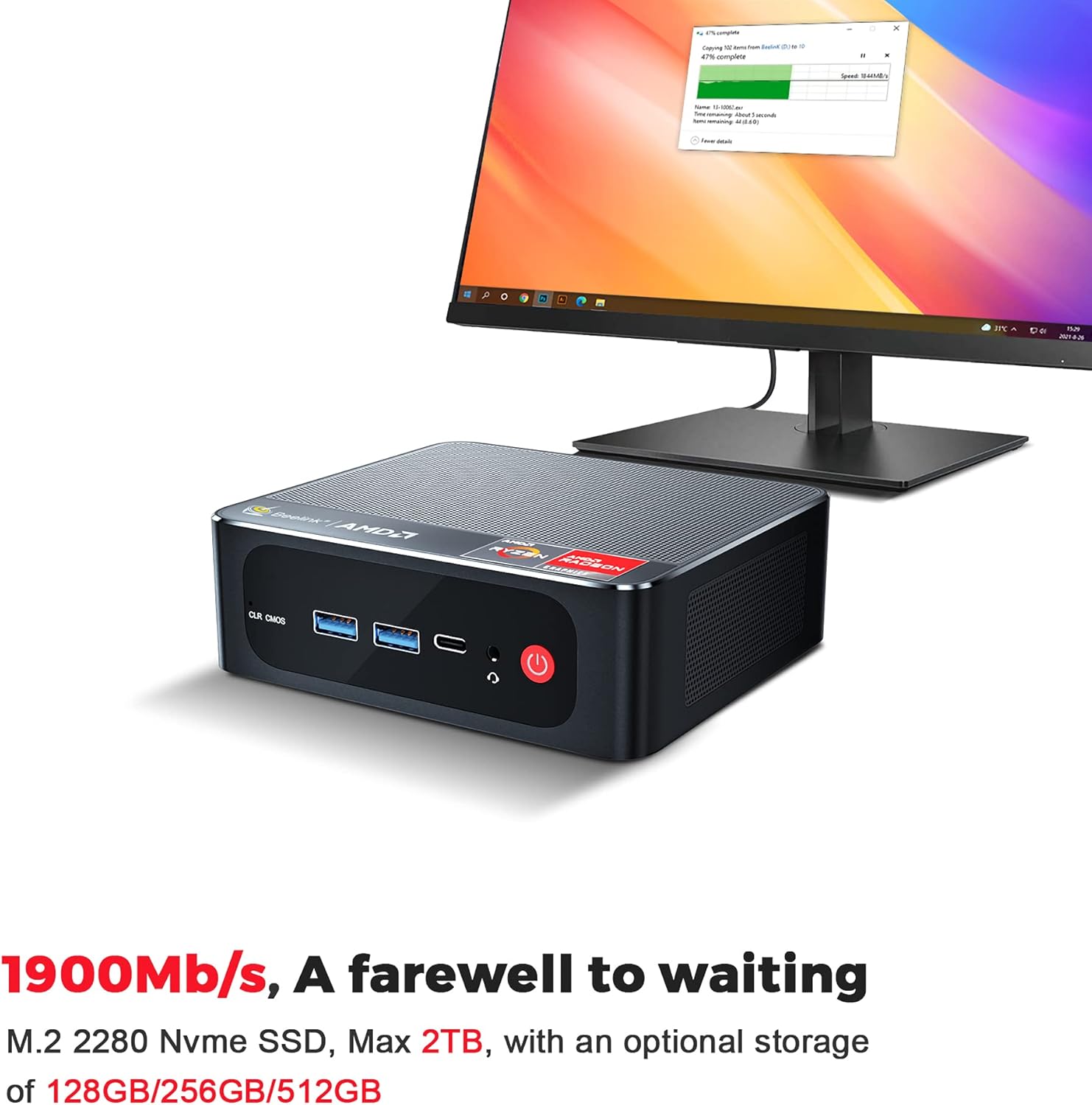 AMD Ryzen 7 3750H Processor(up to 4.0GHz) Beelink SER3 Mini PC,16 GB RAM/500 GB M.2 NVME SSD,Windows 11 Pro,Gigabit Ethernet,4K@60hz,Triple Display(Dual HDMI+Type-C),WiFi 5,BT4.0,Support Auto Power On