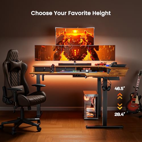 ErGear Electric L Shaped Standing Desk, 65'' Height Adjustable Corner Stand up Desk with Storage Drawers & Cable Management Trays, Modern Home Office Computer Workstation, Black