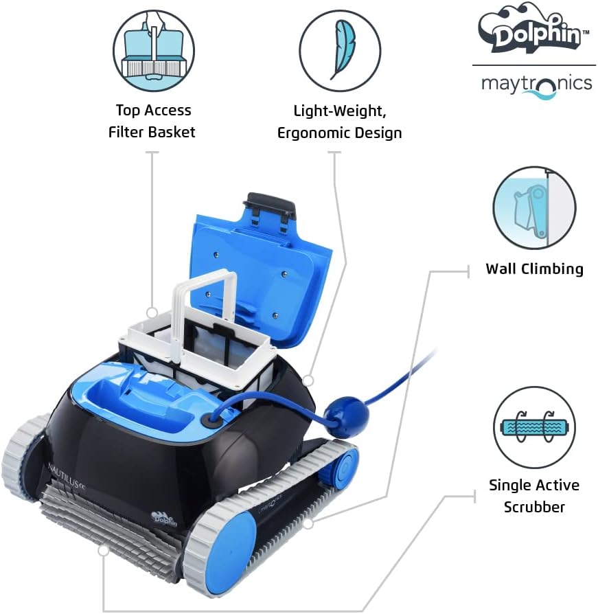 DOLPHIN Nautilus CC Automatic Robotic Pool Cleaner - Ideal for Above and In-Ground Swimming Pools up to 33 Feet - with Large Capacity Top Load Filter Basket…