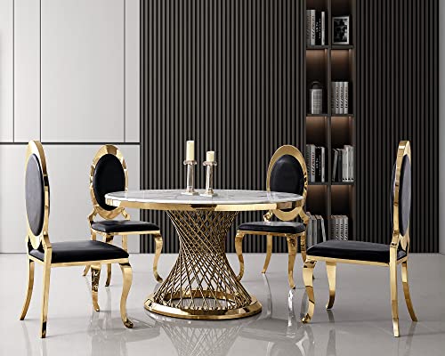 Elegant Dining Chairs Set of 2, Modern Faux Leather Dining Room Chair w/Unique Oval Back Silver Stainess Legs,White Luxury Upholstered Accent Kitchen Chairs for Kitchen, Dining, Bedroom, Living Room