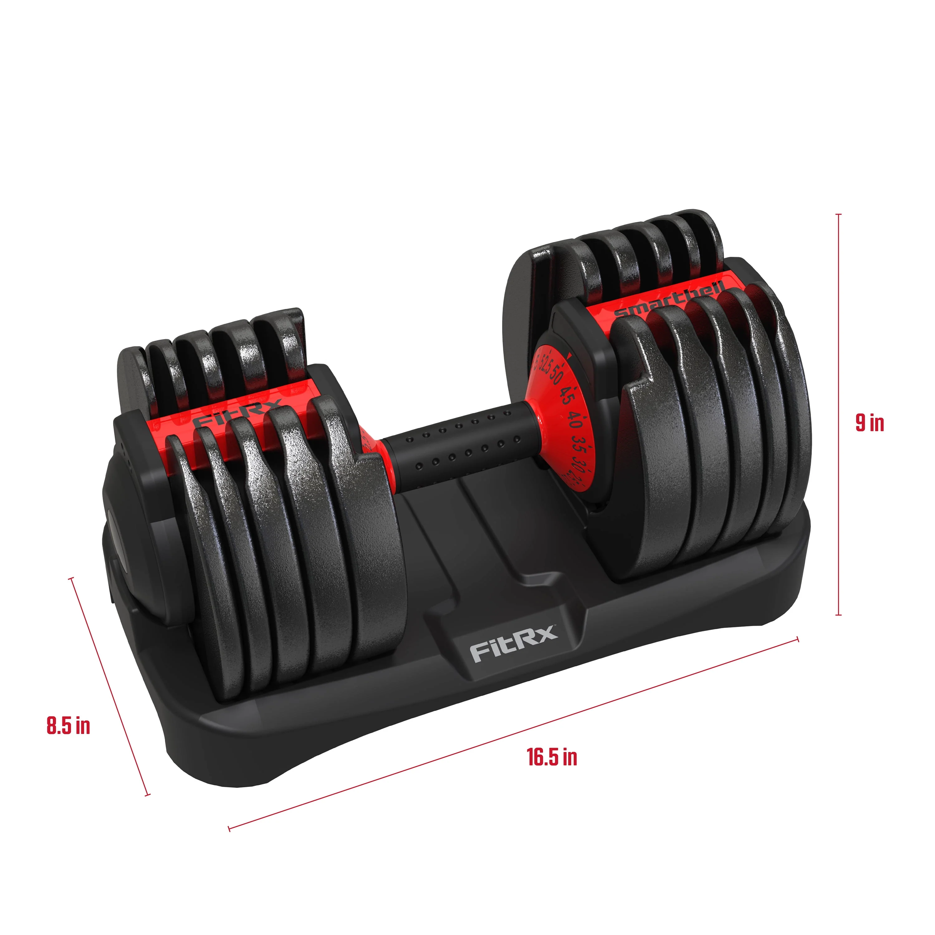 FitRx SmartBell, Quick-Select Adjustable Dumbbell, 5-52.5 lbs. Weight, Black, Single