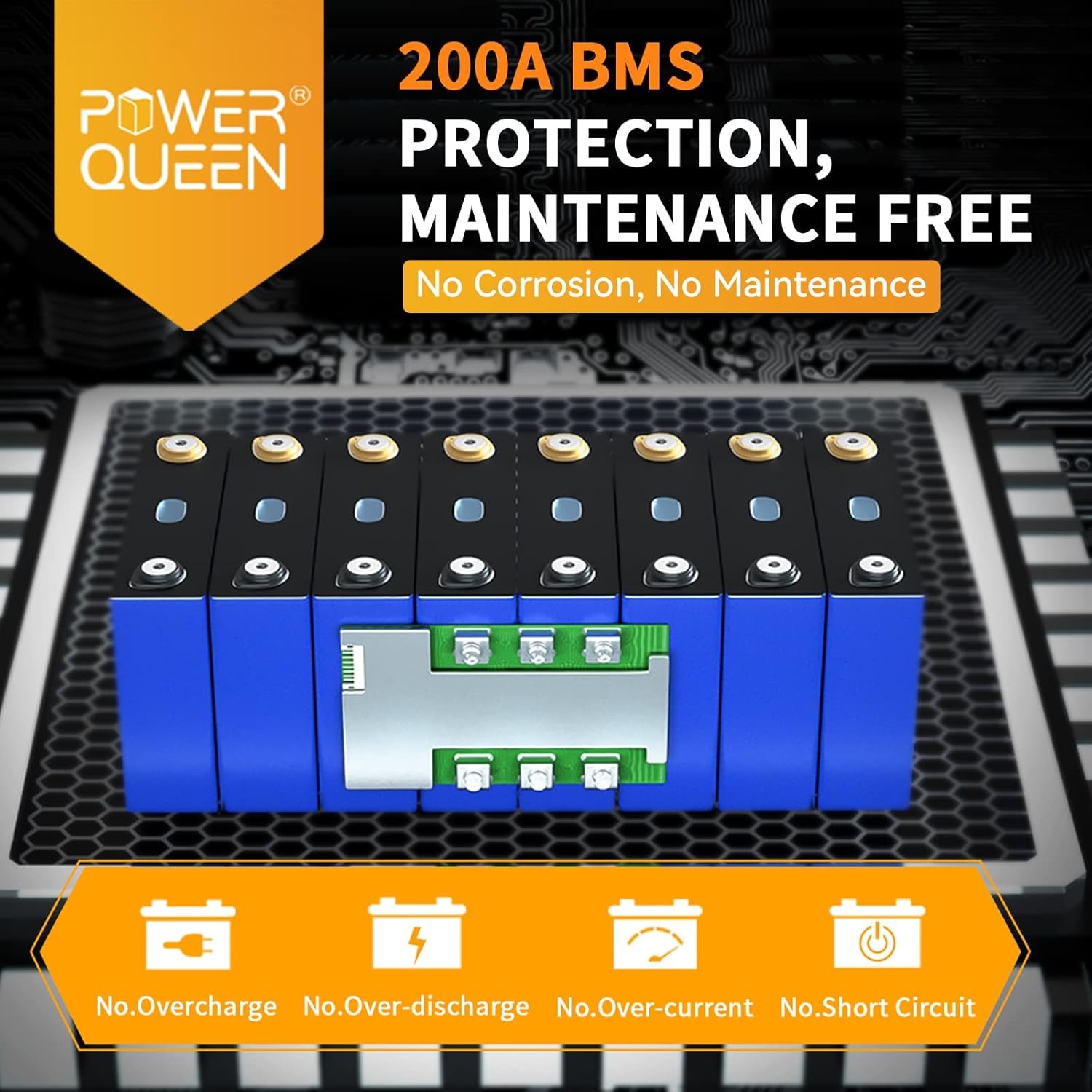 Power Queen 12V 300Ah 3.84kWh LiFePO4 Lithium Battery, Built-in 200A BMS, 2560W Power Output, Max. 61.44kWh Energy Expansion, 4000+ Deep Cycles, 10-Year Life, Perfect for Solar, RV, Marine, Off-Grid