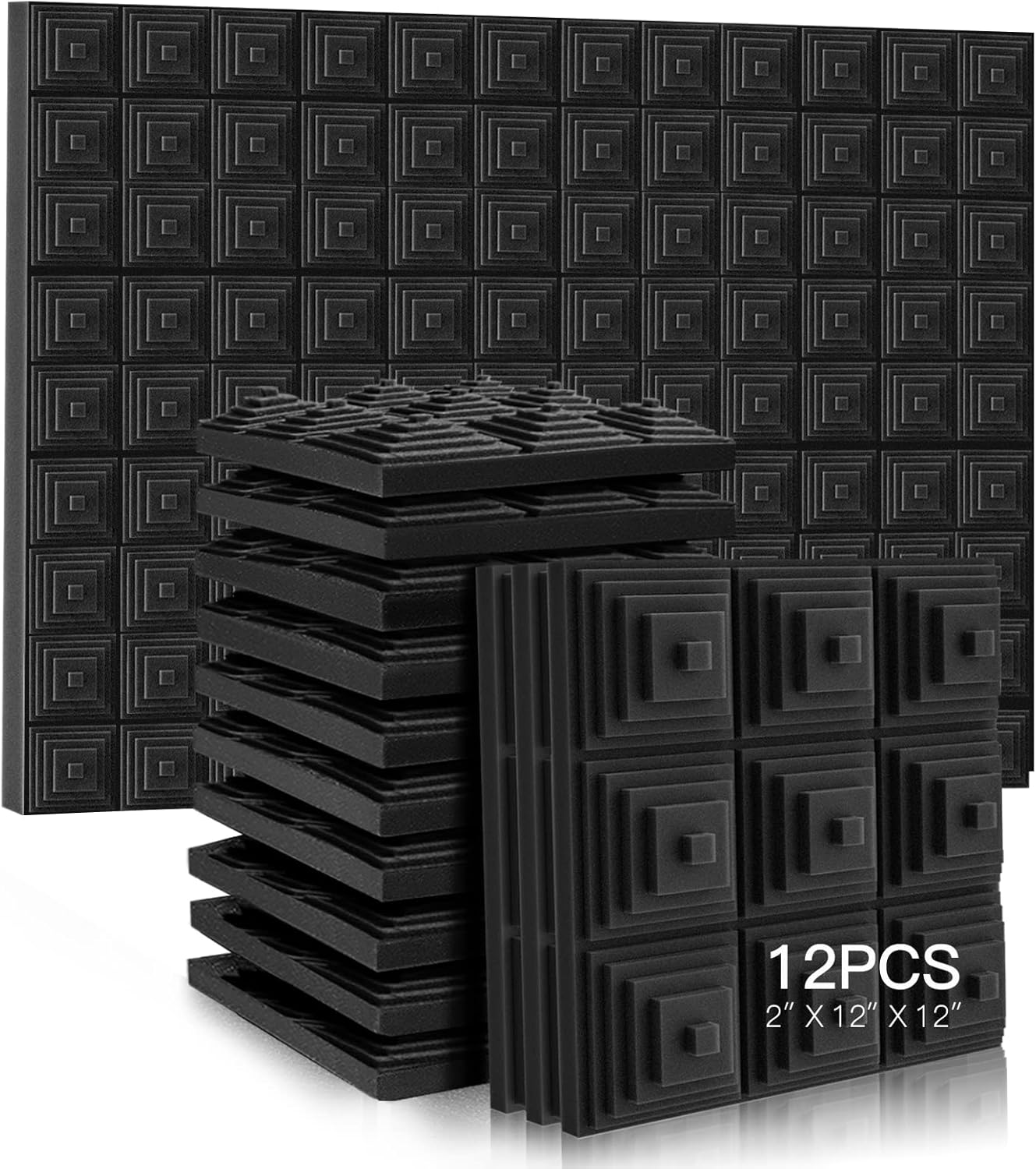 Sound Proof Foam Panels 24 Pack, New High Density Acoustic Foam Panels for Acoustic Treatment, 2" x 12" x 12" Soundproof Wall Panels, Sound Absorbing Foam for Music Studio, Game Room, Bedroom Pack of 2