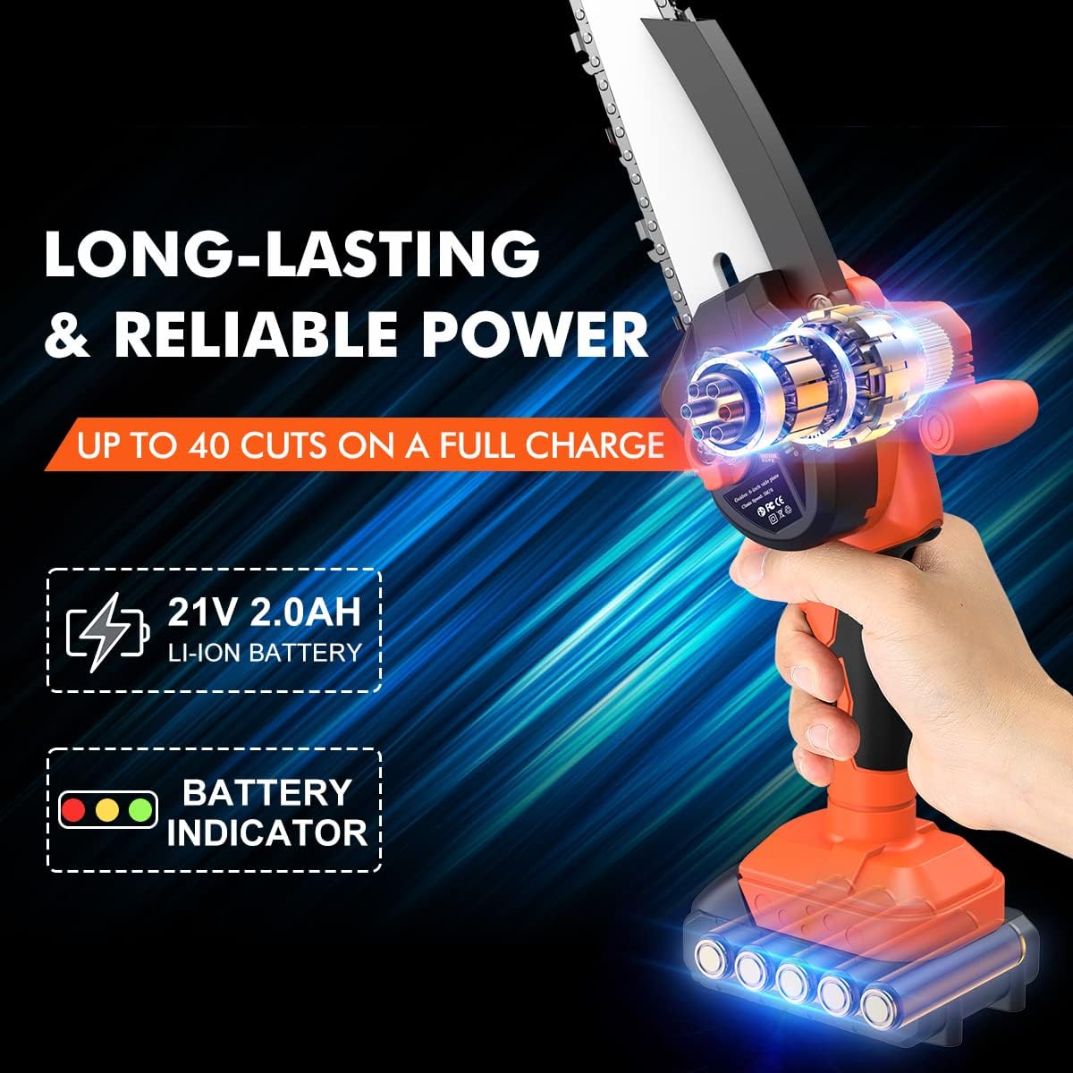 6" Mini Chainsaw, Seesii Portable Cordless Electric Power Chain Saw w/ Tool-free Chain Tension, Battery Indicator, 2022 Battery Operated Chainsaw for Tree Branch Wood Cutting Pack of 2