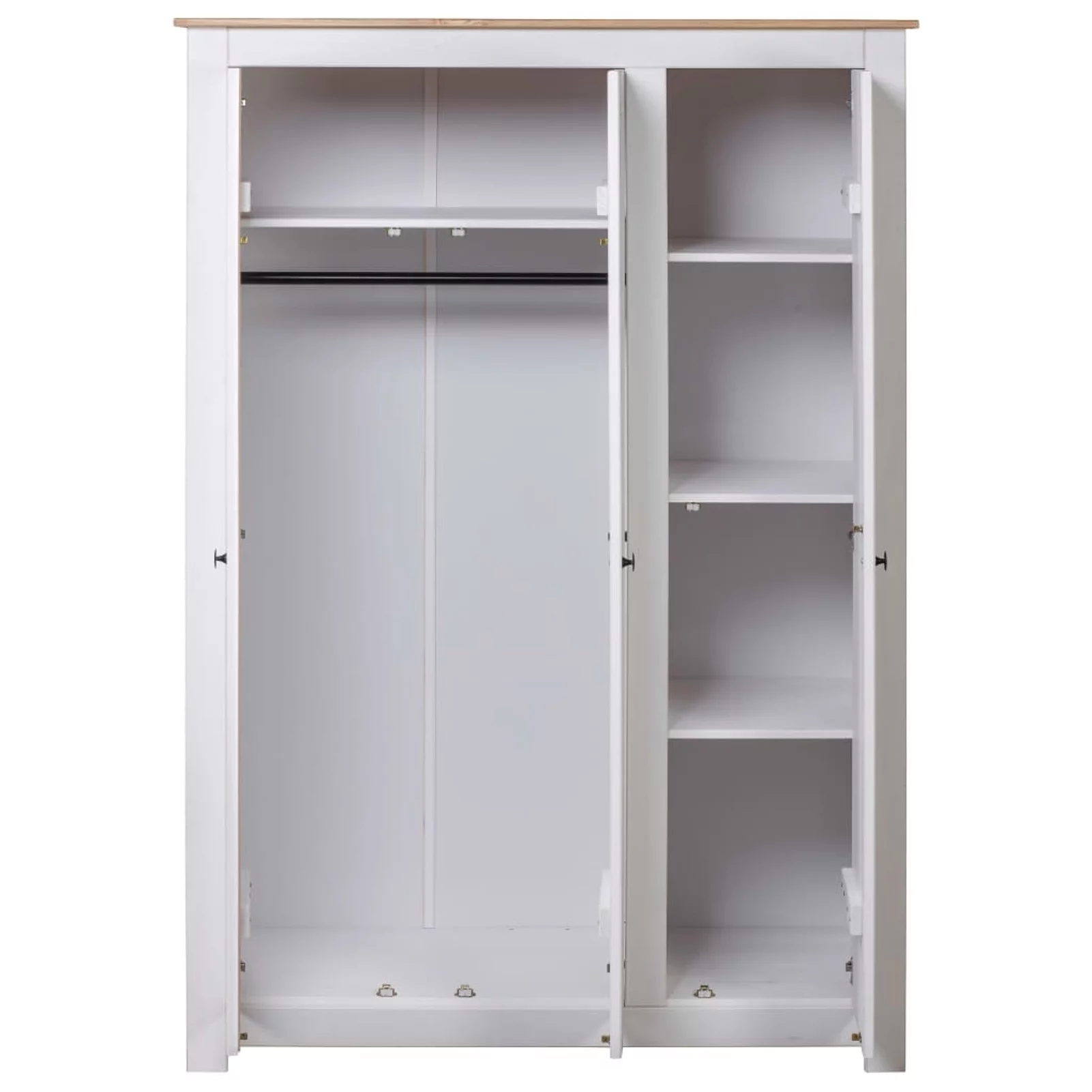 Dcenta 3 Doors Wardrobe with Storage Shelves and Hanging Rod, Pine Wood Clothes Organizer, Wooden Armoire Cabinet for Bedroom, Home Furniture 46.5 x 19.7 x 67.5 Inches (W x D x H)