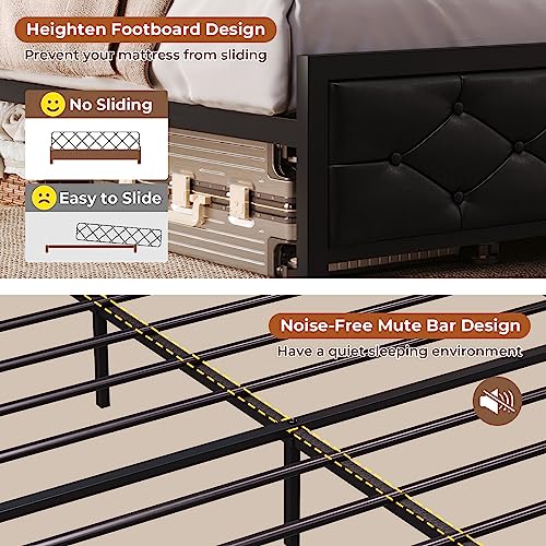 DICTAC Bed Frame King Size with Bookcase Storage Headboard and Charging Station King Size Metal Led Platform Bed with LED Lights and Upholstered Headboard,King Size Bed,No Box Spring Needed,Black