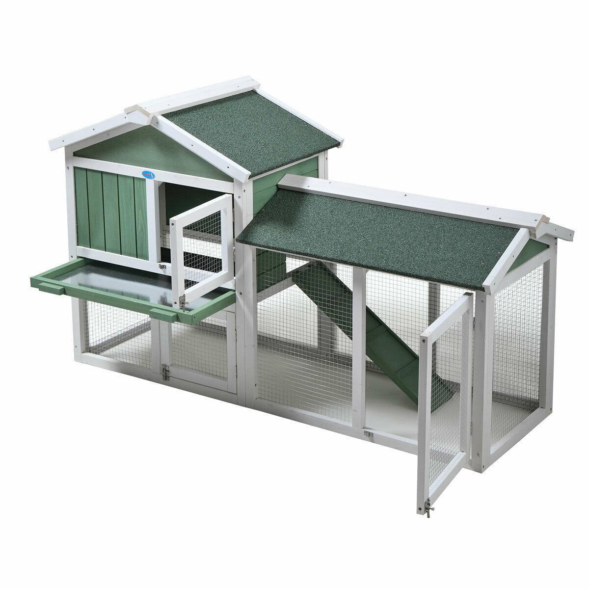 coziwow 2 Story Outdoor Wooden Chicken Coop Rabbit Hutch House Small Pet Poultry Cage-Gray u0026 White