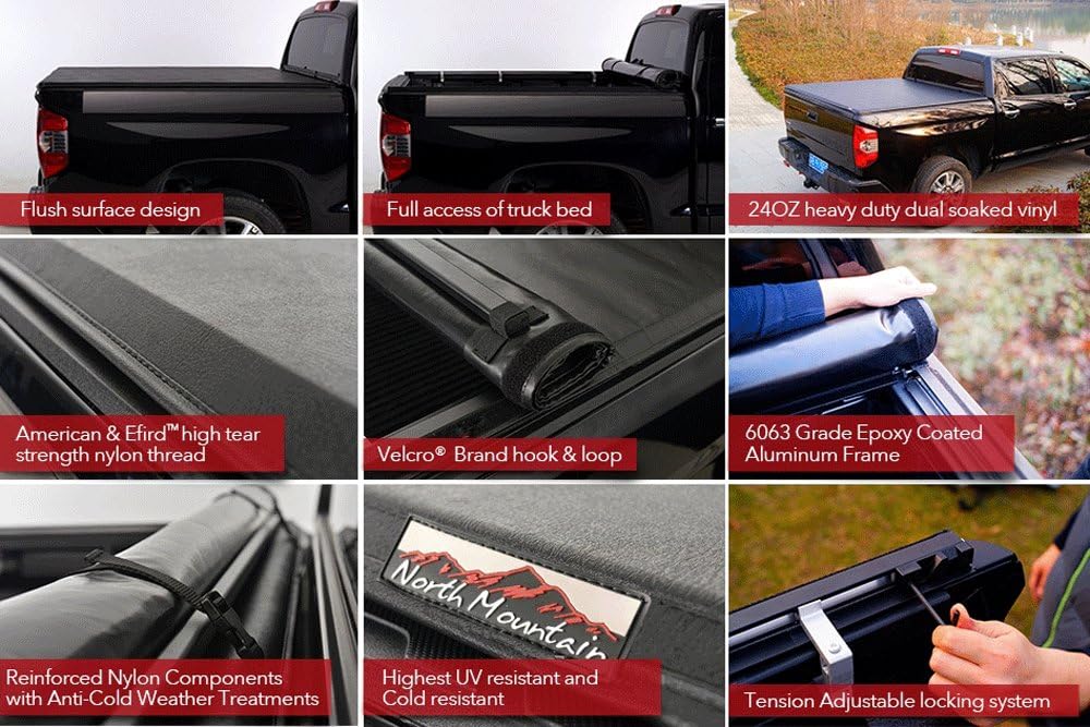 North Mountain Soft Roll Up Tonneau Cover, Compatible with 2017-now F-250/F-350/F-450 Super Duty 6.8'/81.8"-81.9" Bed