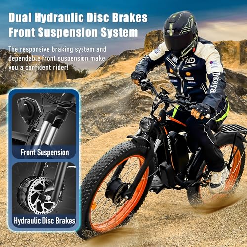 Dual Motor Ebike,52V 23AH Battery Electric Bike for Adults AWD 2000W,21-Speed 35MPH Mountain Snow Ebike with Removable,26" x 4.0 Fat Tire E-Bike with High-Capacity Cycling Pannier Bag