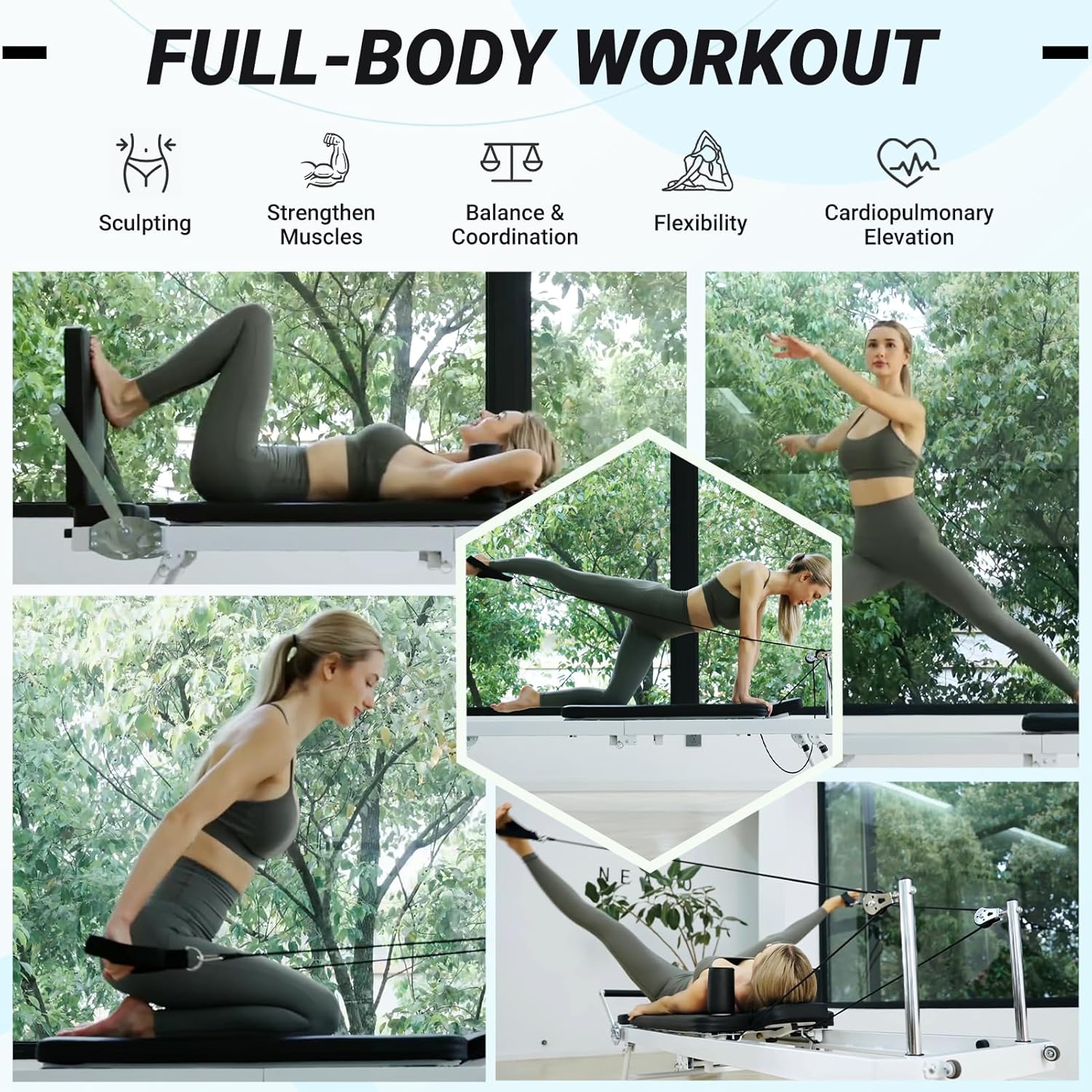 Pilates Reformer, PAETA Foldable Reformer Pilates Machine for Home Use, with Dual Resistance- Springs and Cords, Pilates Equipment for Home Workouts with Jump Board, Up to 400 LBS