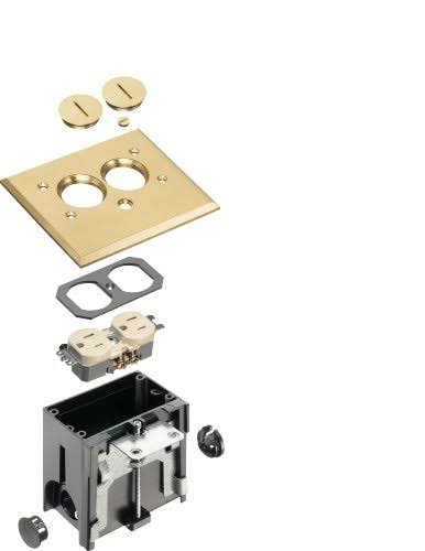 Arlington FLBA101MB-1 Adjustable Rectangular Floor Outlet Electrical Box Kit with Brass Metal COVER, Fits Up to 2-Inch Floors, 1