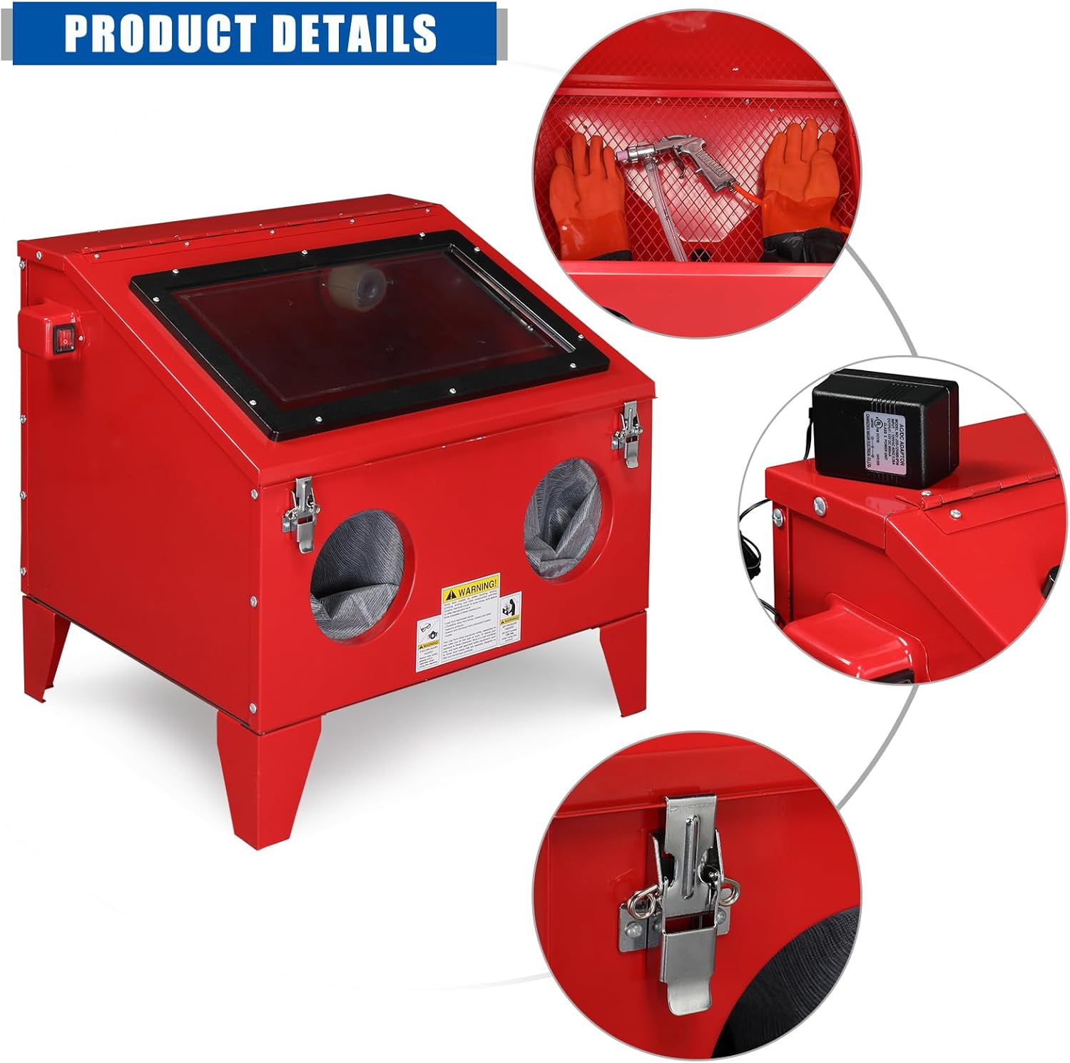 40 Gallon Portable Bench Top Sand Blasting Cabinet Blast Cabinet Air Sandblaster with Spray Gun Steel Air Compressor Delivery 60-125PSI/6-25CFM for Rust Removal, Stain, Paint