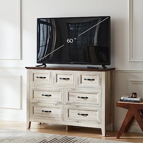 LINSY HOME Farmhouse Dresser for Bedroom, 9 Drawer Bedroom Dresser with Antique Handles, Wood Chest of Drawers for Nursery, Living Room, Entryway and Hallway, Black