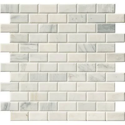 Arabescato and Beveled Honed 2x22 x 4x22 Marble Mosaic Tile in White MSI