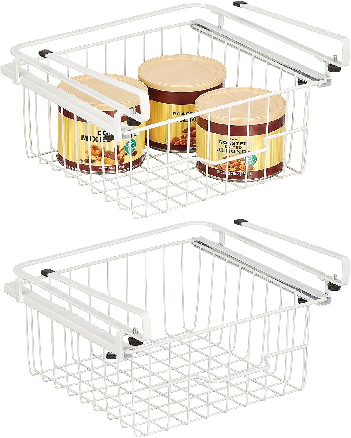 mDesign Large Metal Wire Hanging Pullout Drawer Basket - Sliding Under Shelf Storage Organizer - Attaches to Shelving - Easy Install - 2 Pack - Silver Pack of 2