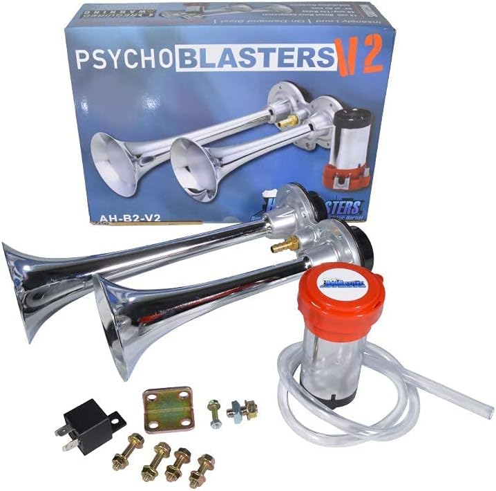 HornBlasters PsychoBlasters V2 Electric Air Horn with Self Driven Compressor - Replace Stock Horn - Easy Install