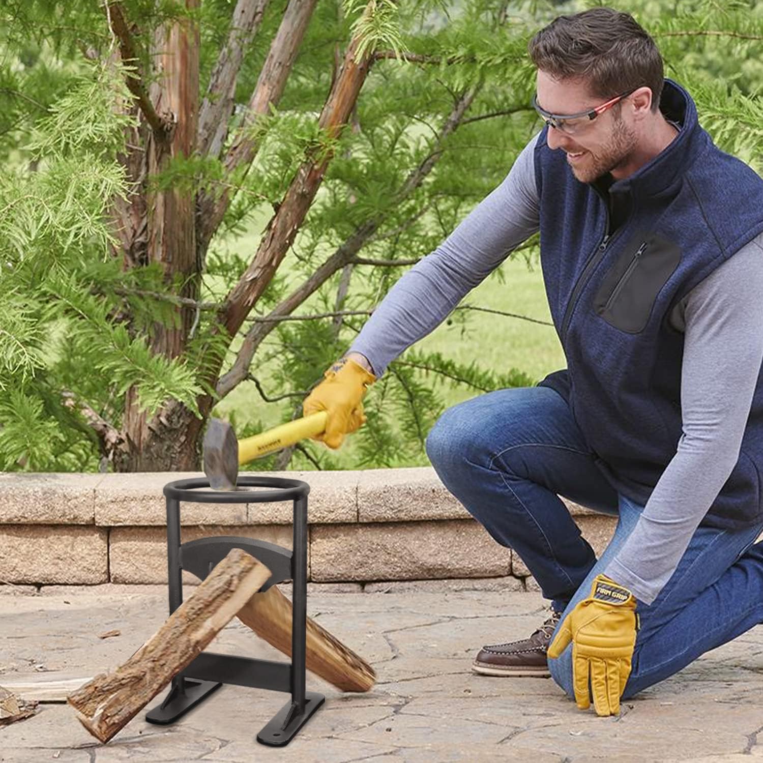 GARDRIT Wood Splitter Cast Steel Firewood Kindling Splitter, Heavy Duty Manual Log Splitter Wedge High-Impact Kindling Splitter Cracker Firewood Cutter