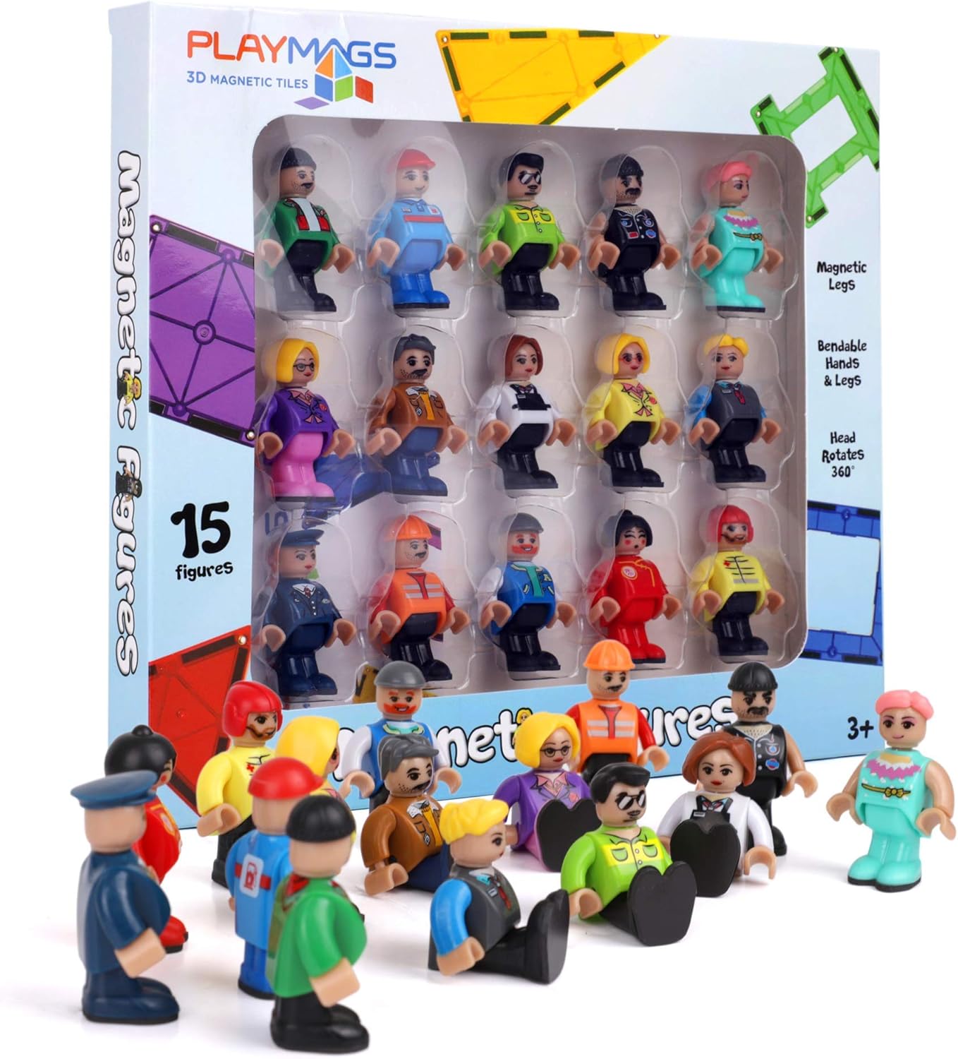 Award Winning Playmags Clear Colors Magnetic Tiles Building Set 50 + 6 Pc Set with Car - STEM Magnetic Toys Develop Motor Skills & Creativity, Colorful, Durable Magnet Building (56 Pc Set)