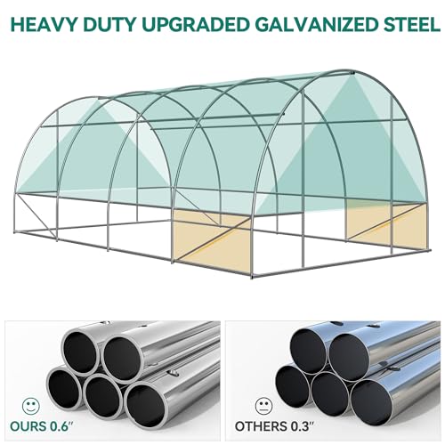 YITAHOME 20x10x6.5ft Greenhouses Large Walk-in Green House Heavy Duty Tunnel Green Houses Outdoor Portable Plant Gardening Upgraded Galvanized Steel Frame Zipper Doors 5 Crossbars Garden, Green