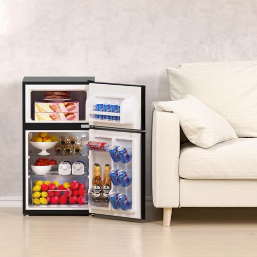 Frestec 3.1 CU' Mini Fridge with Freezer,2-Door Compact Refrigerator,Small Refrigerator for Bedroom Dorm Office Apartment, Silver (FR 302 SL)