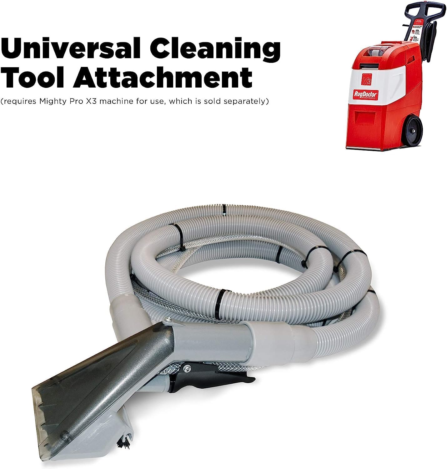 Rug Doctor Universal Attachment for X3 Commercial Cleaner, 12-ft Hose, for Carpet, Rugs, Upholstery, Stairs, Mattresses, Hand Tool, 12', Grey
