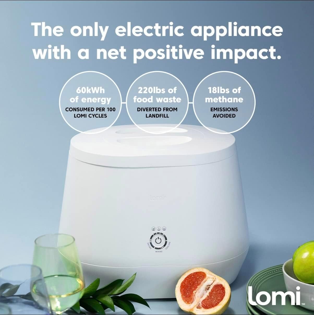 Lomi 1 | Kitchen Composter, 3L, World’s First Smart Waste Home Food Upcycler, Turn Waste into Natural Fertilizer with a Single Button, Indoor Compost, Electric Kitchen Food Recycler (45 Cycles)