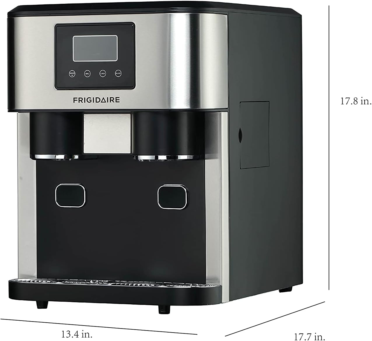 Frigidaire EFIC245-SS 3-in-1 Countertop Crushed Style Ice Crusher and Cube Maker, Makes 33 Pounds in 24 Hours, 2 Sizes, with Water Dispenser, Stainless Steel