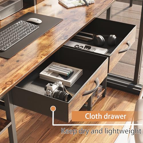Treesland 55 Inch Computer Desk with Monitor Shelf, 24" Deep, Home Office Desks with Storage, Office Desk with 4 Drawers, Work Desk, Study Writing Desk, Desk with Drawers, Brown