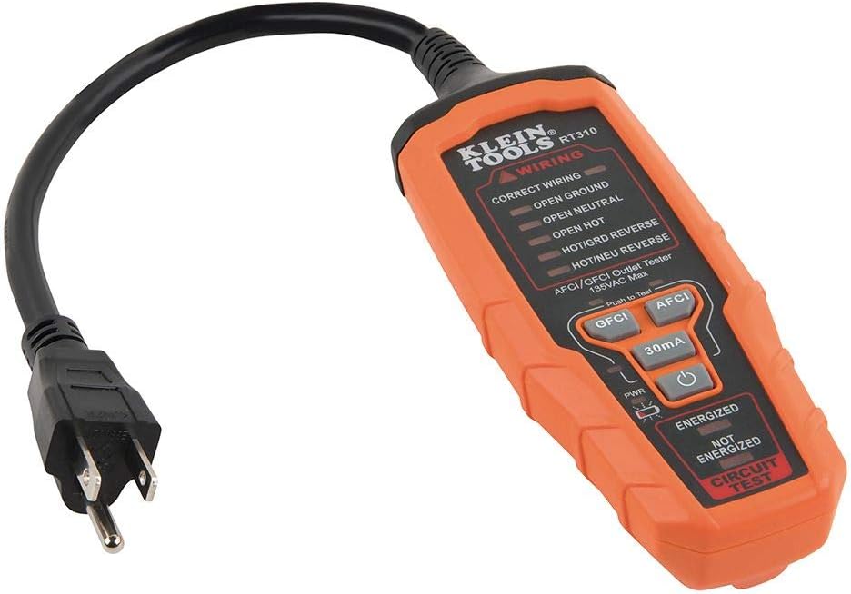 Klein Tools RT310 Receptacle Tester, AFCI and GFCI Outlet and Device Tester for North American AC Electrical Outlet Receptacles