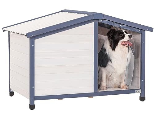 Petsfit Small Dog House, 33" L x 22.5" W x 25.2" H Waterproof PVC Roof Dog House for Small Dogs,Small Dog House with Adjustable Foot Mat and Door Flap, White