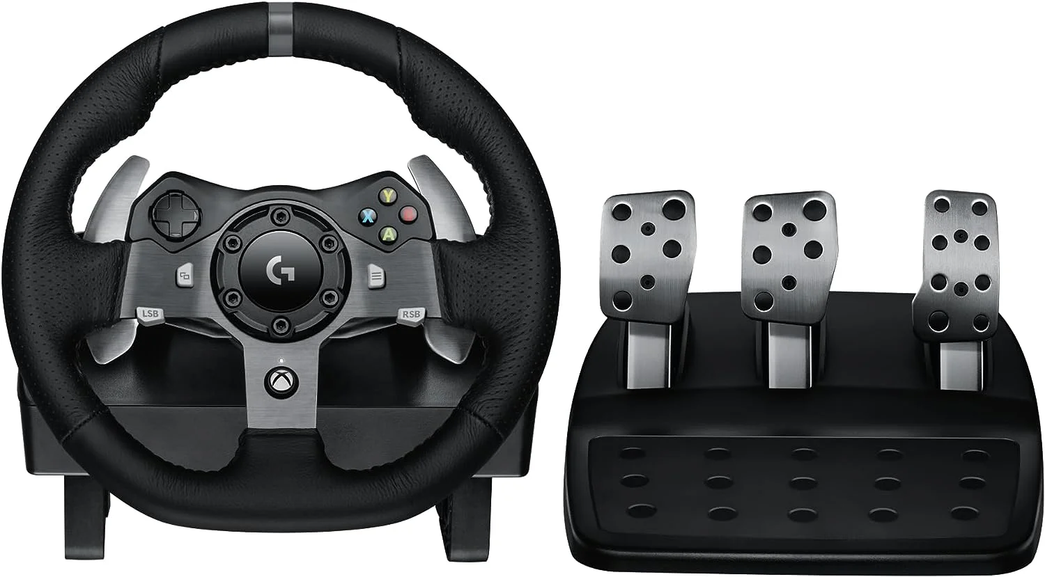 Logitech G920 Driving Force Racing Wheel and Floor Pedals, Real Force Feedback, Stainless Steel Paddle Shifters, Leather Steering Wheel Cover BOLT AXTION Bundle Like New