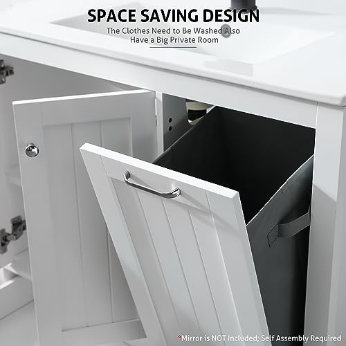 LUCKWIND 36" Bathroom Vanity with Sink Combo Set, Bathroom Cabinet with Laundry Hamper, includes 2 Doors, 1 Drawer and Soft Closing System, (Mirror Not Include), White