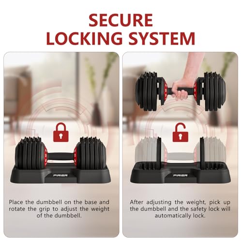 PIRIER Adjustable Dumbbell 55LB Single Dumbbell Weight, 10-in-1 Weight Dumbbell with Anti-Slip Metal Handle for Full Body Workout Fitness