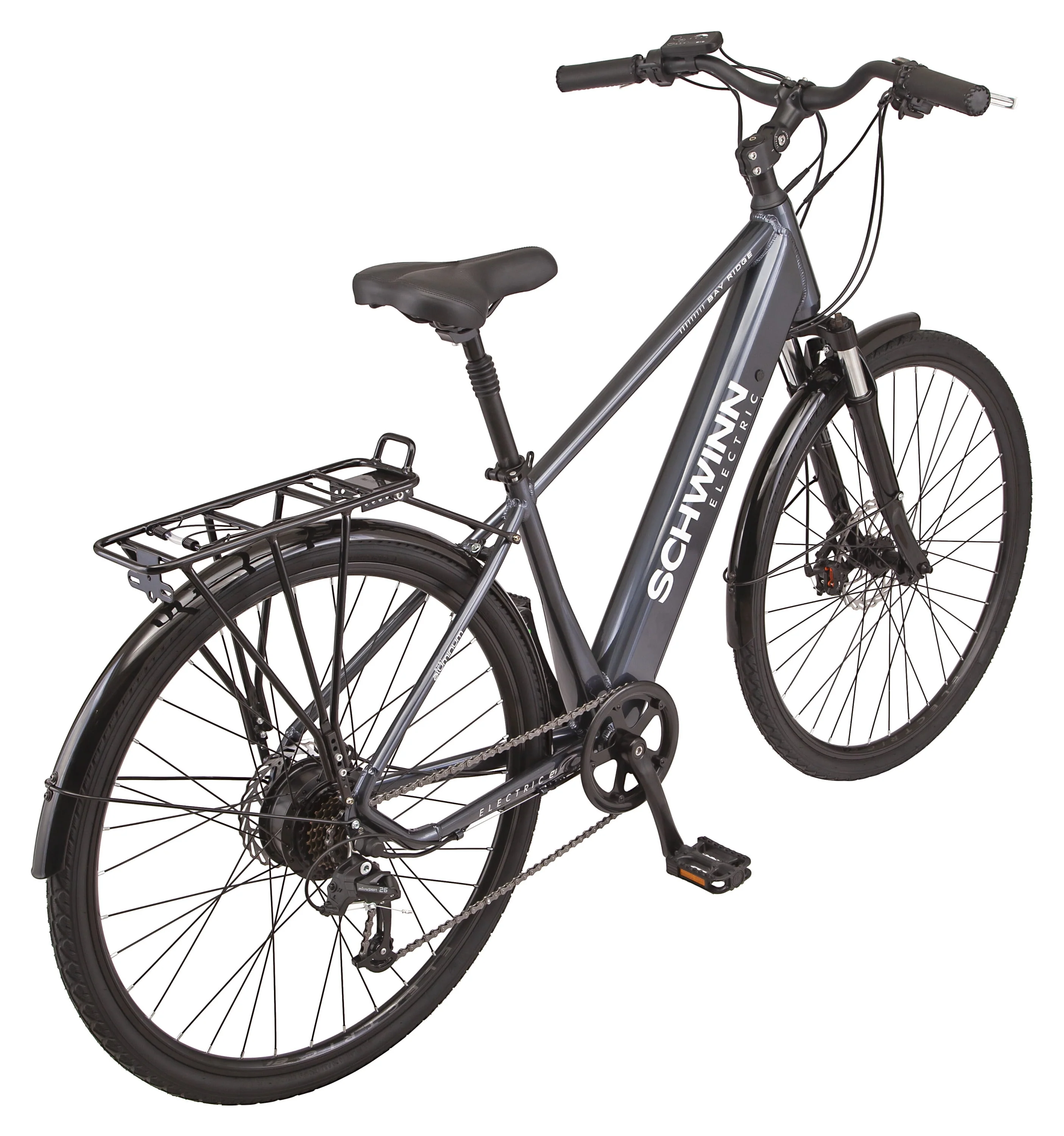 Schwinn 700c Bay Ridge Hybrid Electric Bike for Adults, 7 Speeds, 250w Ebike Motor, Gray